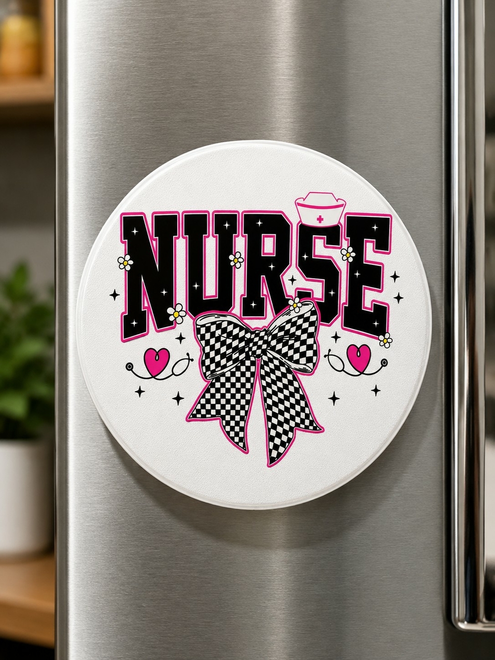 Nurse Magnet Sticker — Pink and Black Decorative Accent